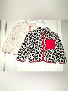 Old Navy Girls Sherpa Jacket Lot Sz 8 Leopard & Birthday Cupcake Print Cozy Core